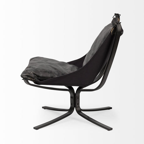 Colarado Black Leather Cushions w/ Black Metal Frame Sling-Style Accent Chair by Mercana at Eve Furniture