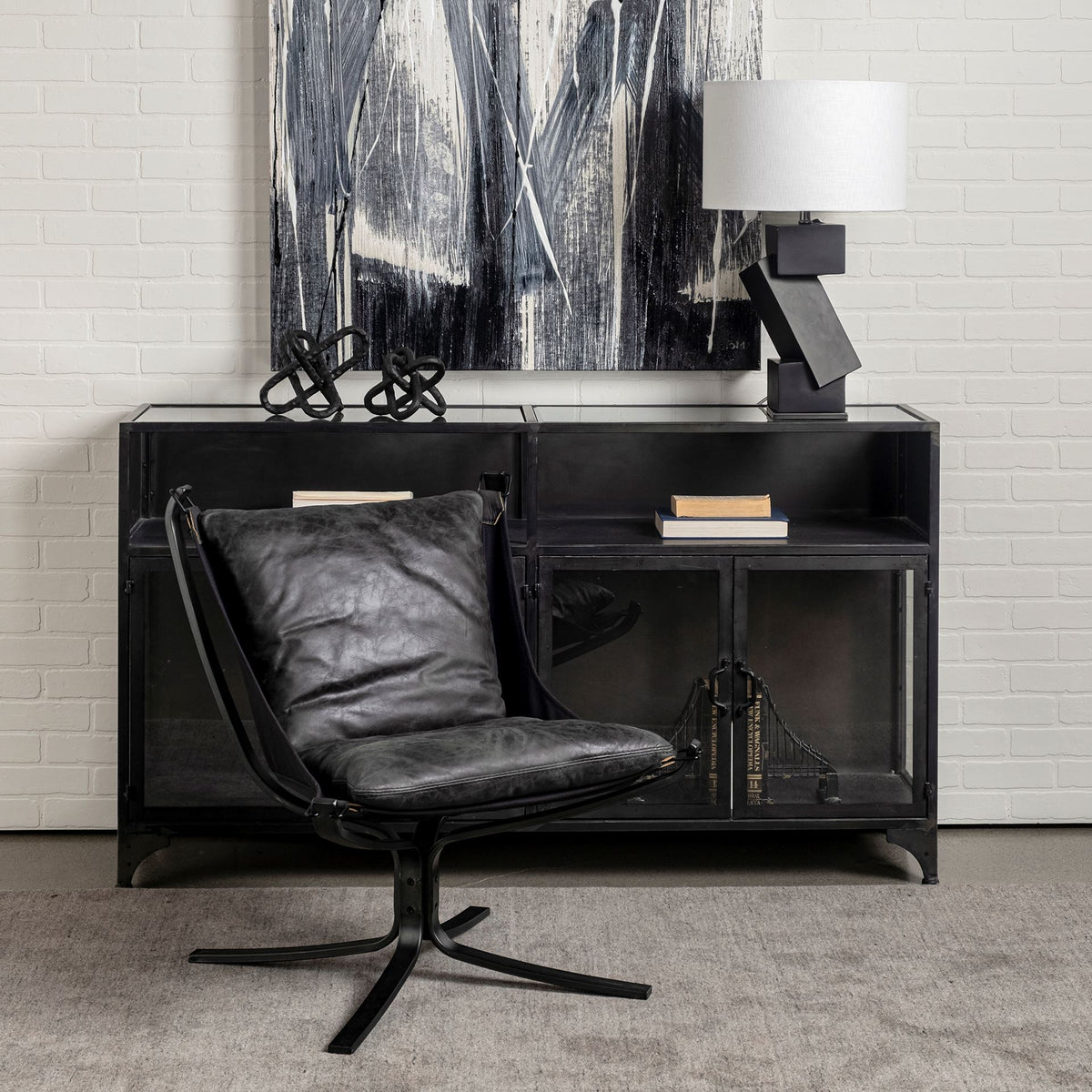 Colarado Black Leather Cushions w/ Black Metal Frame Sling-Style Accent Chair by Mercana at Eve Furniture