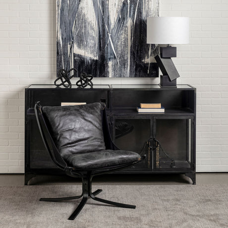 Colarado Black Leather Cushions w/ Black Metal Frame Sling-Style Accent Chair by Mercana at Eve Furniture