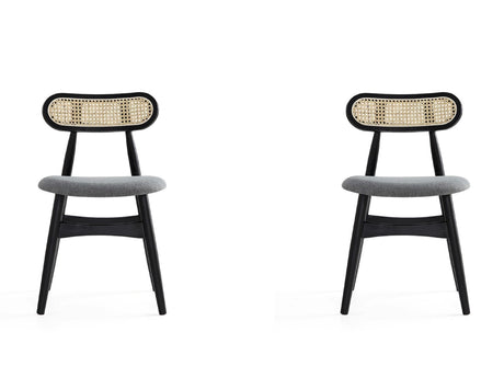 Colbert Dining Chair in Black and Cane with Grey Upholstered Seating (set of 2) by Manhattan Comfort at Eve Furniture