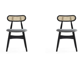 Colbert Dining Chair in Black and Cane with Grey Upholstered Seating (set of 2) by Manhattan Comfort at Eve Furniture