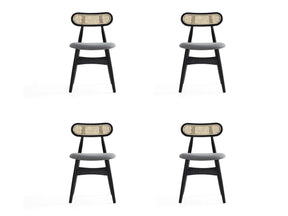 Colbert Dining Chair in Black and Cane with Grey Upholstered Seating (set of 4) by Manhattan Comfort at Eve Furniture