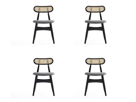 Colbert Dining Chair in Black and Cane with Grey Upholstered Seating (set of 4) by Manhattan Comfort at Eve Furniture