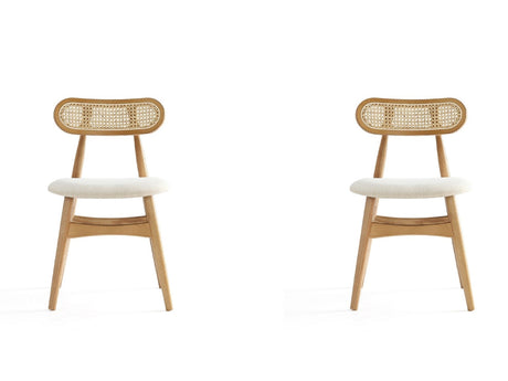 Colbert Dining Chair in Nature and Cane with Oatmeal Upholstered Seating (set of 2) by Manhattan Comfort at Eve Furniture
