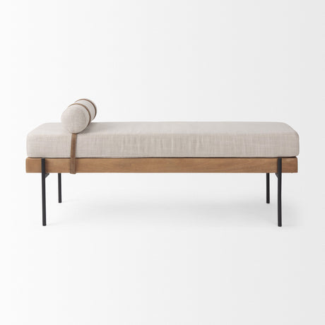 Colburne Cream Fabric w/Brown Wood Bench by Mercana at Eve Furniture