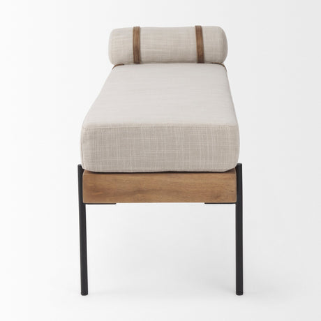 Colburne Cream Fabric w/Brown Wood Bench by Mercana at Eve Furniture