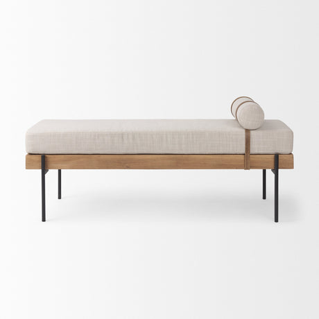 Colburne Cream Fabric w/Brown Wood Bench by Mercana at Eve Furniture
