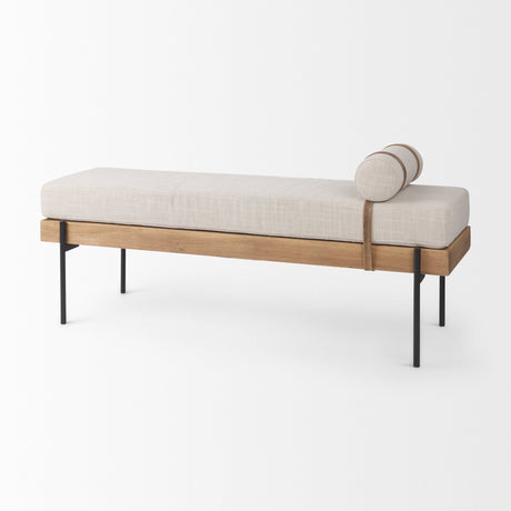 Colburne Cream Fabric w/Brown Wood Bench by Mercana at Eve Furniture