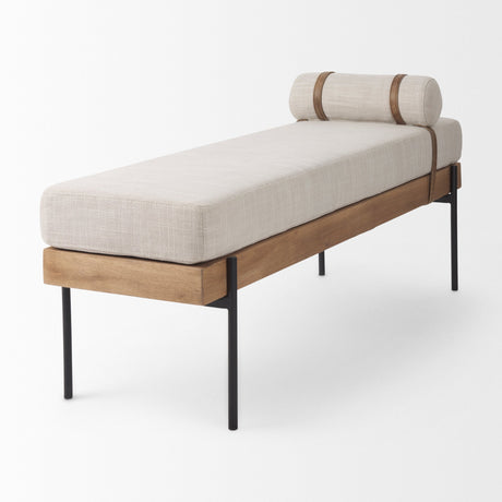 Colburne Cream Fabric w/Brown Wood Bench by Mercana at Eve Furniture