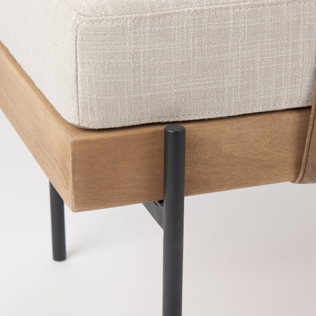 Colburne Cream Fabric w/Brown Wood Bench by Mercana at Eve Furniture