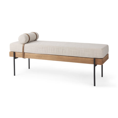Colburne Cream Fabric w/Brown Wood Bench by Mercana at Eve Furniture