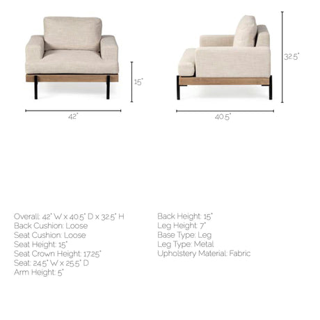 Colburne I Beige Fabric W/ Wood and Iron Frame Accent Chair by Mercana at Eve Furniture