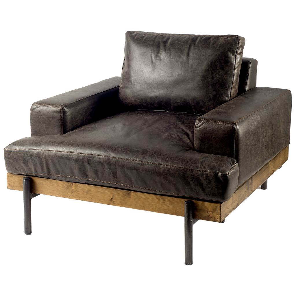 Colburne I Brown Leather Body Wood/Iron Frame Club Chair by Mercana at Eve Furniture