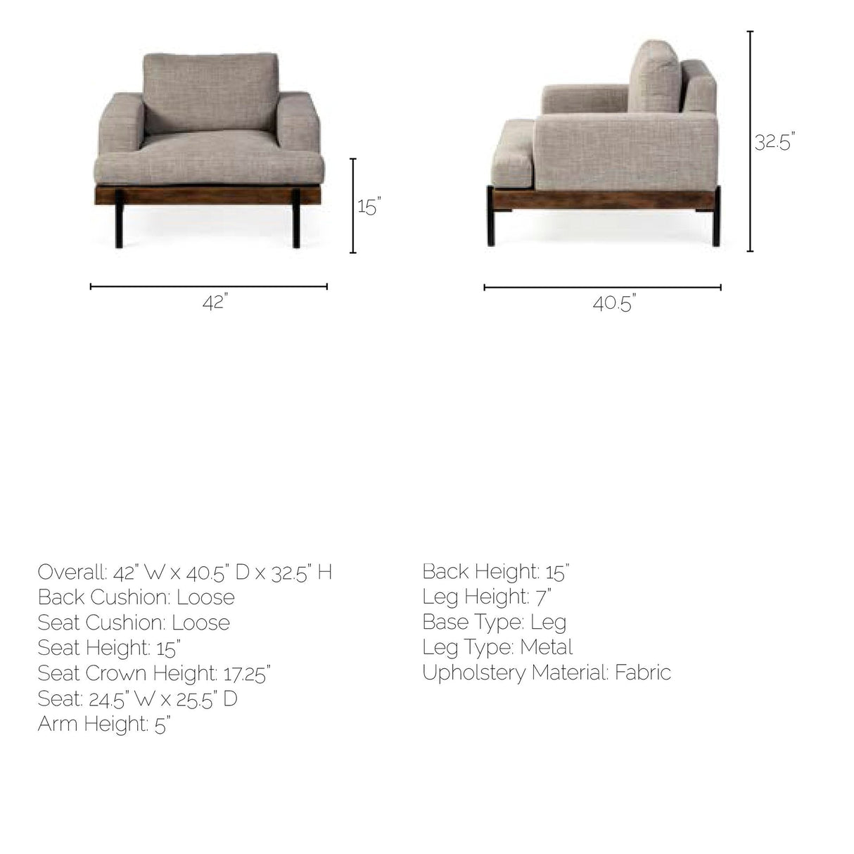 Colburne I Gray Fabric W/ Wood and Iron Frame Accent Chair by Mercana at Eve Furniture