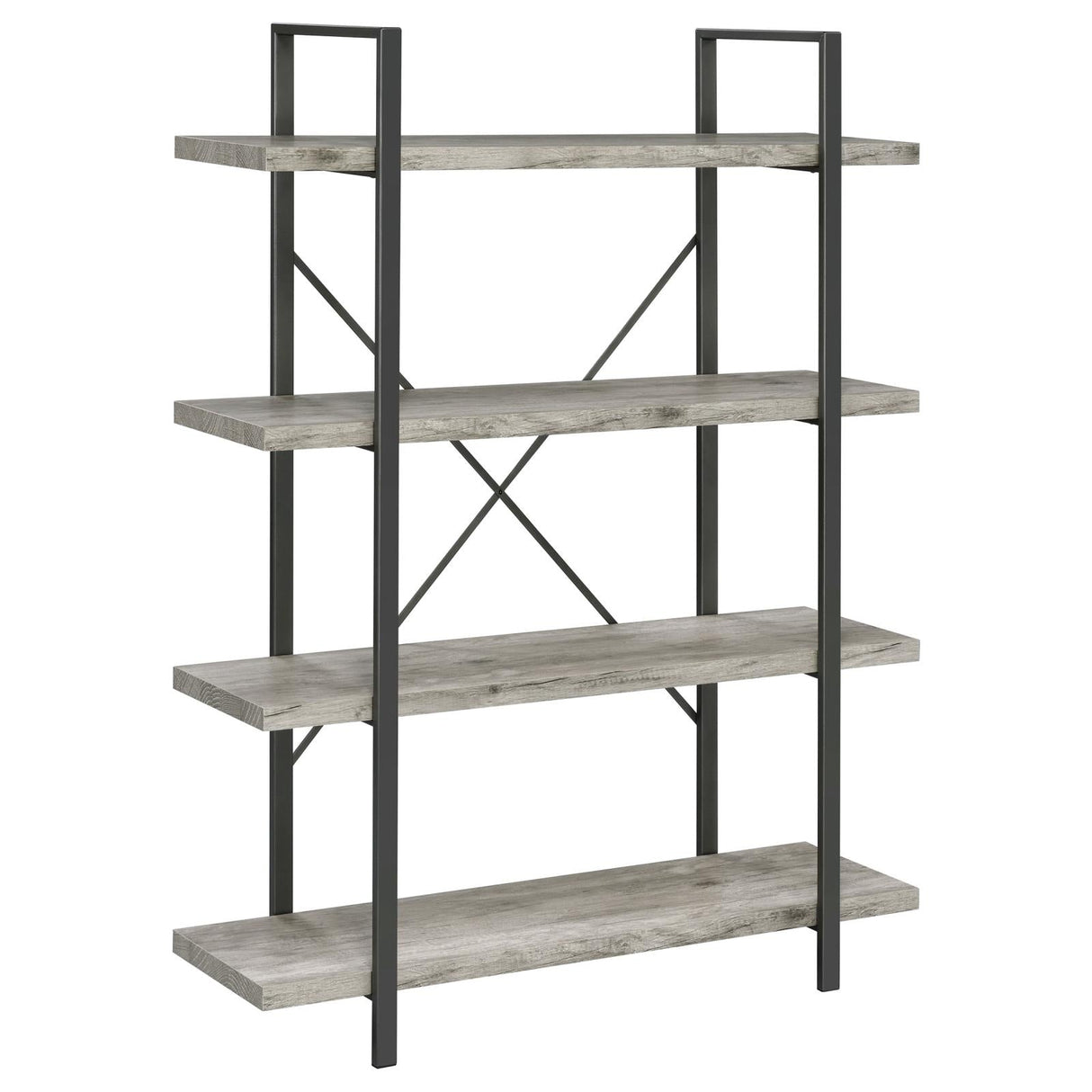 Cole Gray Driftwood/Gunmetal 4-Shelf Bookcase