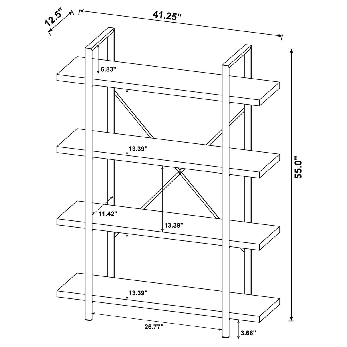 Cole Gray Driftwood/Gunmetal 4-Shelf Bookcase