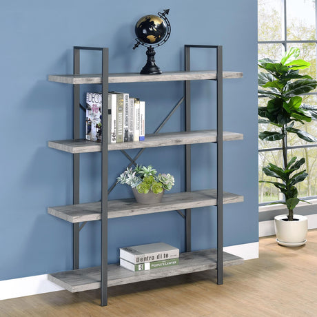 Cole Gray Driftwood/Gunmetal 4-Shelf Bookcase