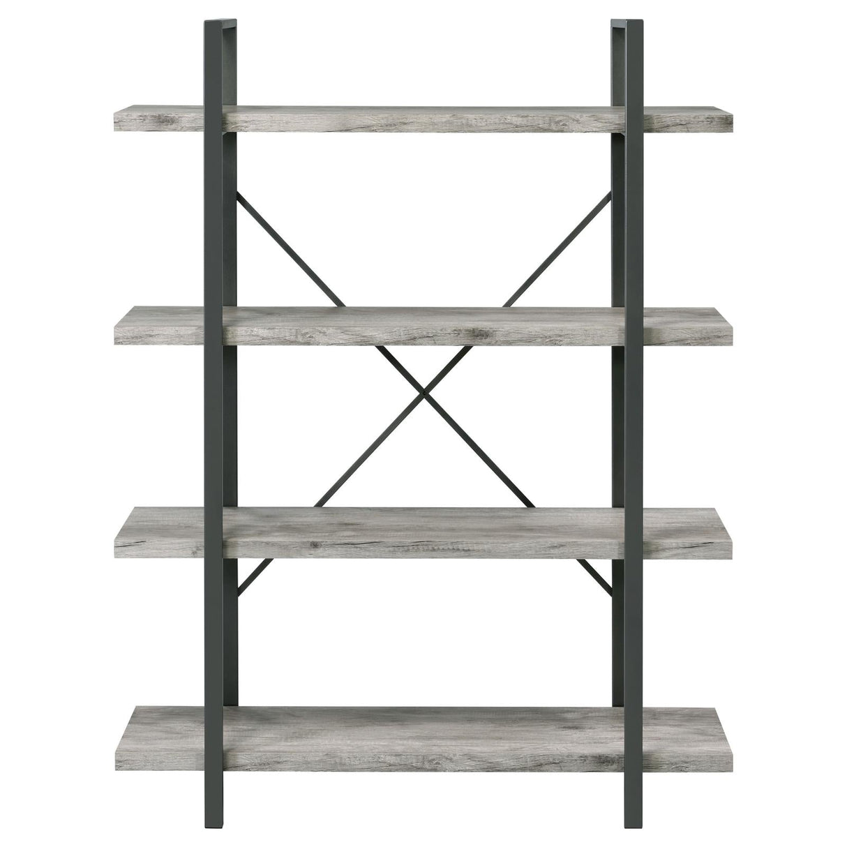 Cole Gray Driftwood/Gunmetal 4-Shelf Bookcase