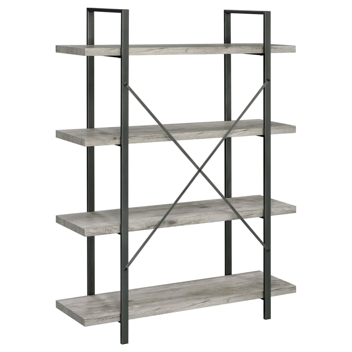 Cole Gray Driftwood/Gunmetal 4-Shelf Bookcase