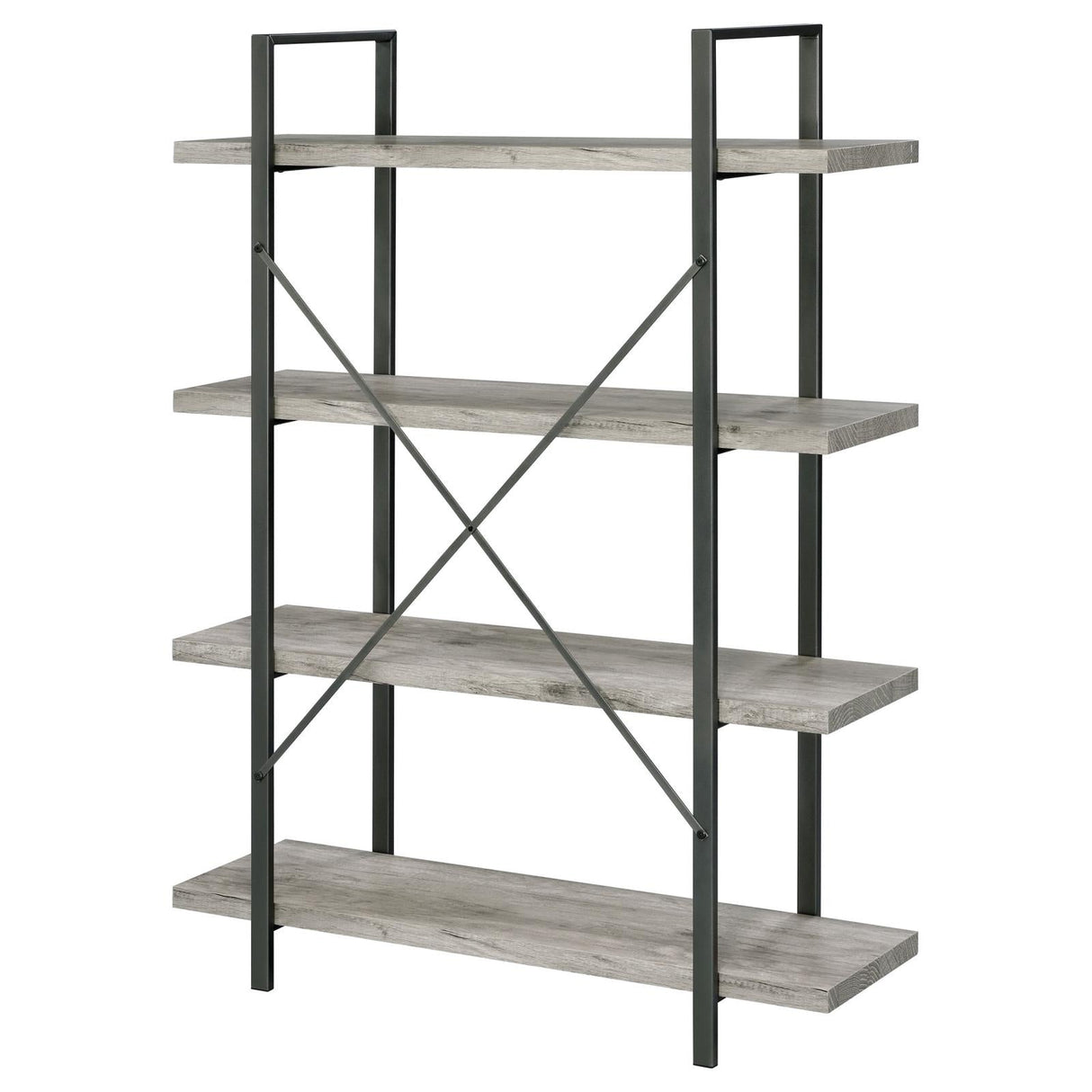 Cole Gray Driftwood/Gunmetal 4-Shelf Bookcase