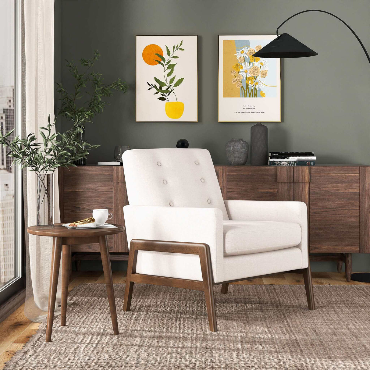 Cole Solid Wood Beige Velvet Lounge Chair by Ashcroft Furniture at Eve Furniture