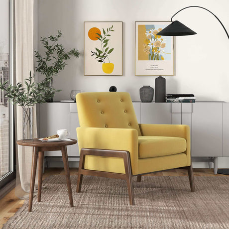 Cole Solid Wood Dark Yellow Velvet Lounge Chair by Ashcroft Furniture at Eve Furniture