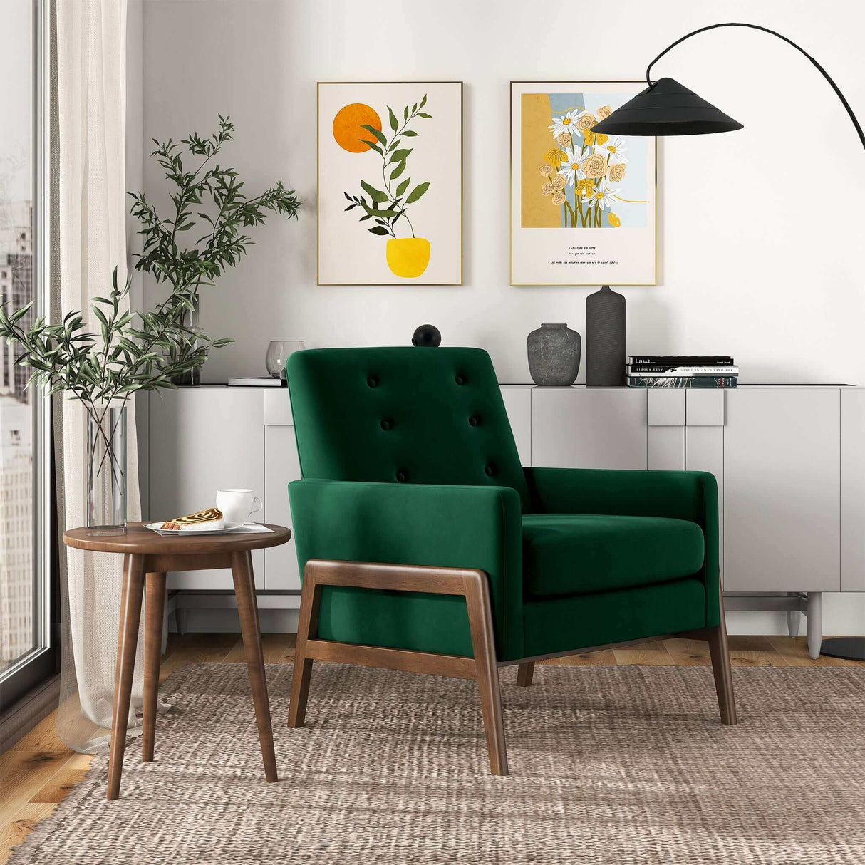 Cole Solid Wood Green Velvet Lounge Chair by Ashcroft Furniture at Eve Furniture