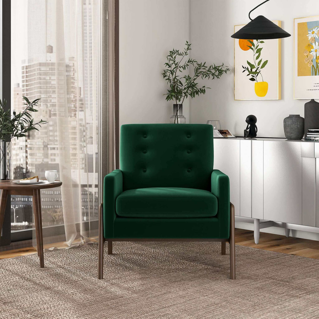 Cole Solid Wood Green Velvet Lounge Chair by Ashcroft Furniture at Eve Furniture