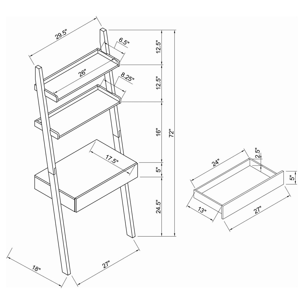 Colella Cappuccino 2-Shelf Writing Ladder Desk