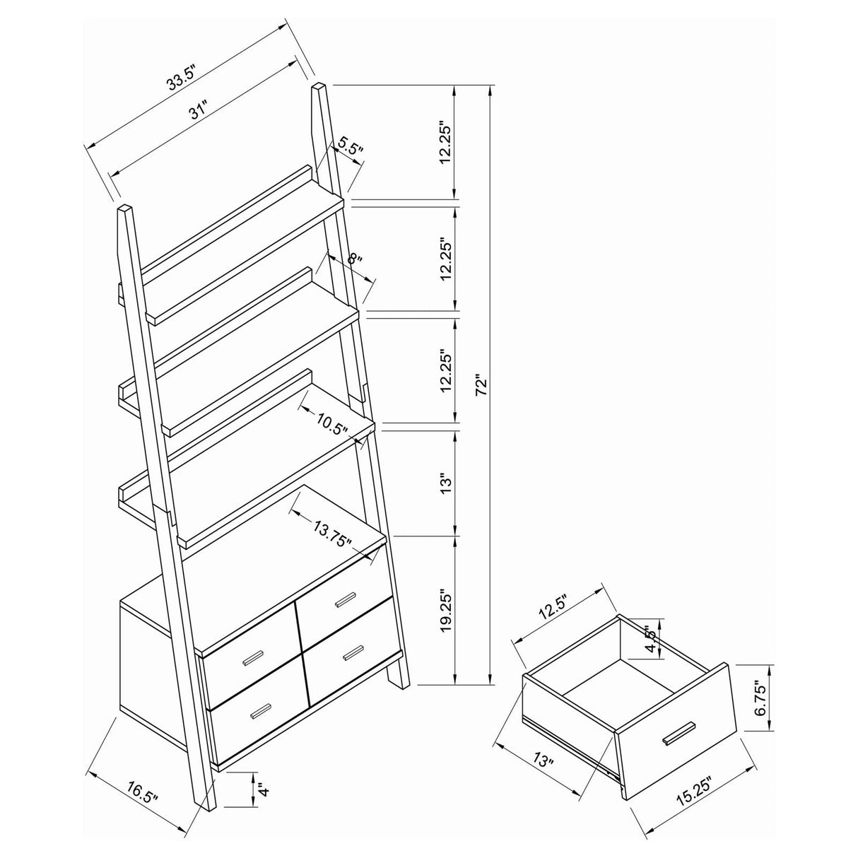 Colella Cappuccino 3-Piece Storage Ladder Bookcase Set