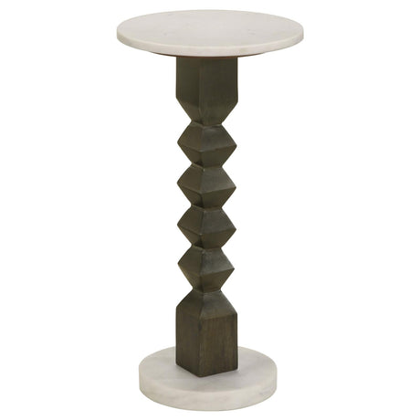 Colette Round Marble Top Side Table White and Dark Grey