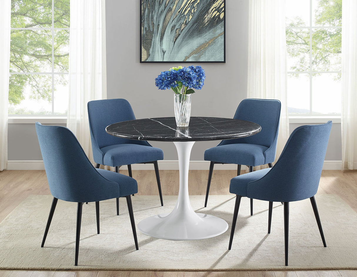 Colfax 5-Piece 45-inch(Black Marble/White Base & 4 Blue Side Chairs)