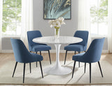 Colfax 5-Piece White Marble Dining Set, Navy Chairs(Table & 4 Chairs)