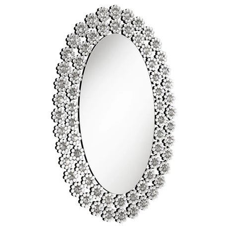 Colleen Oval Wall Mirror with Faux Crystal Blossoms by Coaster at Eve Furniture