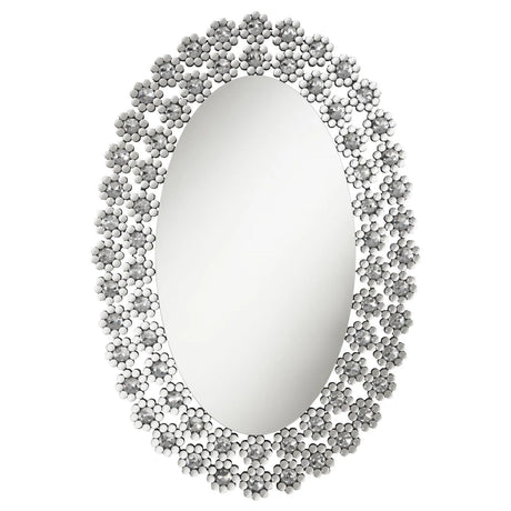 Colleen Oval Wall Mirror with Faux Crystal Blossoms by Coaster at Eve Furniture