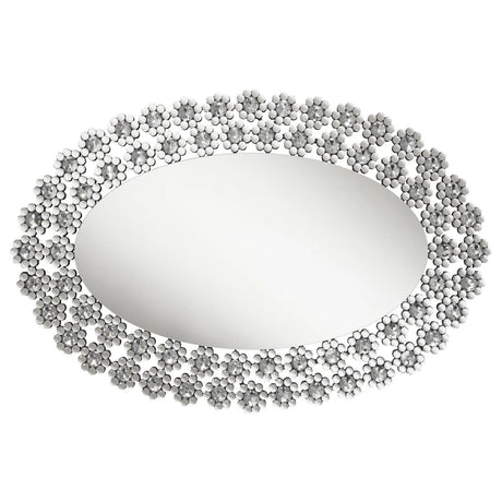 Colleen Oval Wall Mirror with Faux Crystal Blossoms by Coaster at Eve Furniture