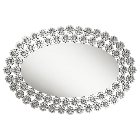 Colleen Oval Wall Mirror with Faux Crystal Blossoms by Coaster at Eve Furniture