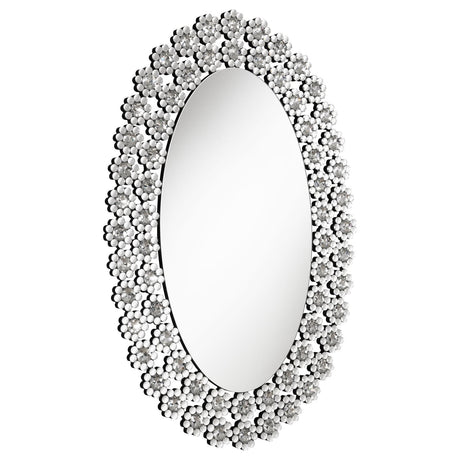 Colleen Oval Wall Mirror with Faux Crystal Blossoms by Coaster at Eve Furniture