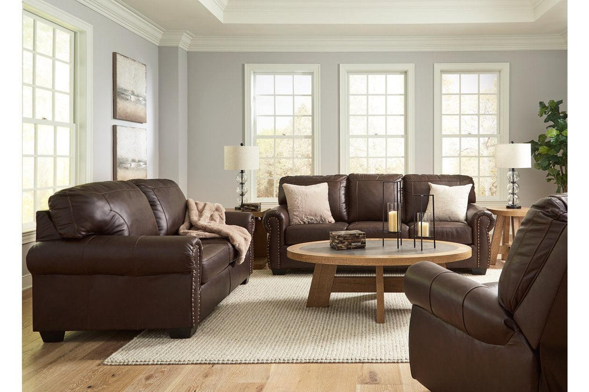 Colleton Dark Brown Sofa, Loveseat and Recliner by Ashley at Eve Furniture