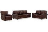 Colleton Dark Brown Sofa, Loveseat and Recliner by Ashley at Eve Furniture