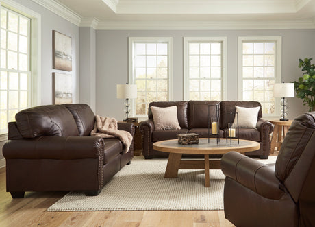Colleton Sofa, Loveseat and Recliner in Dark Brown by Ashley at Eve Furniture