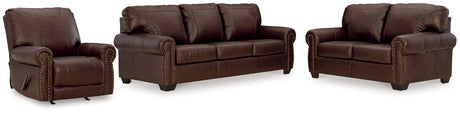 Colleton Sofa, Loveseat and Recliner in Dark Brown by Ashley at Eve Furniture
