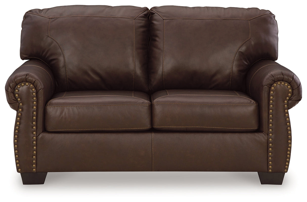 Colleton Sofa, Loveseat and Recliner in Dark Brown by Ashley at Eve Furniture