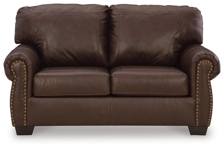 Colleton Sofa, Loveseat and Recliner in Dark Brown by Ashley at Eve Furniture