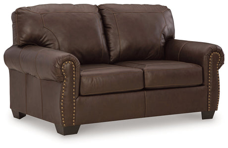 Colleton Sofa, Loveseat and Recliner in Dark Brown by Ashley at Eve Furniture