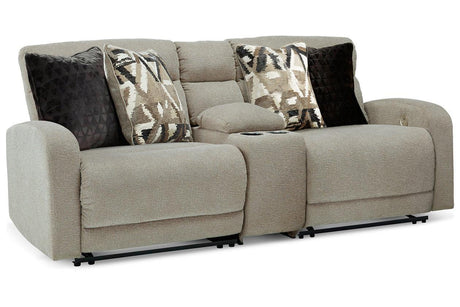 Colleyville Stone 3-Piece Power Reclining Modular Loveseat with Console by Ashley at Eve Furniture