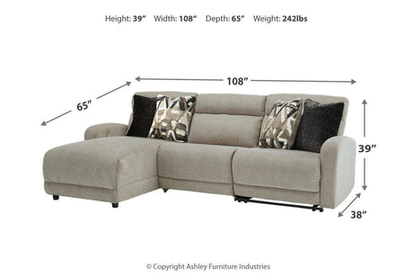 Colleyville Stone 3-Piece Power Reclining Sectional with LAF Chaise by Ashley at Eve Furniture