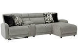 Colleyville Stone 4-Piece Power Reclining Sectional with Chaise and Console by Ashley at Eve Furniture