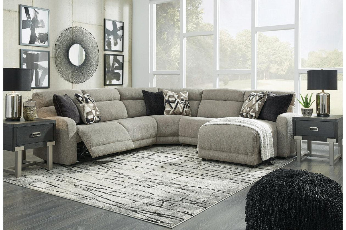 Colleyville Stone 5-Piece Power Reclining Sectional with Chaise by Ashley at Eve Furniture