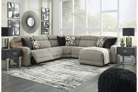 Colleyville Stone 5-Piece Power Reclining Sectional with Chaise by Ashley at Eve Furniture